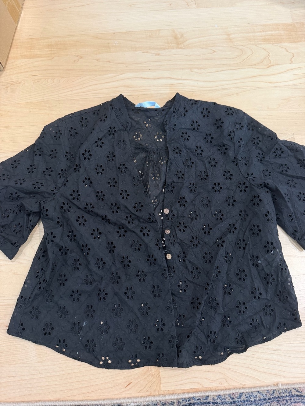 Zara Black Broderie Anglaise Top - Black